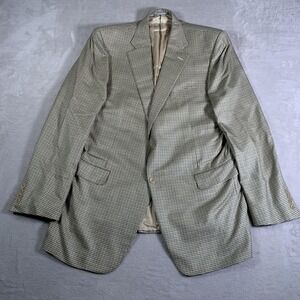Hickey Freeman Blazer Mens 44 Long Houndstooth Silk Wool Vanguard Tan Side Vents